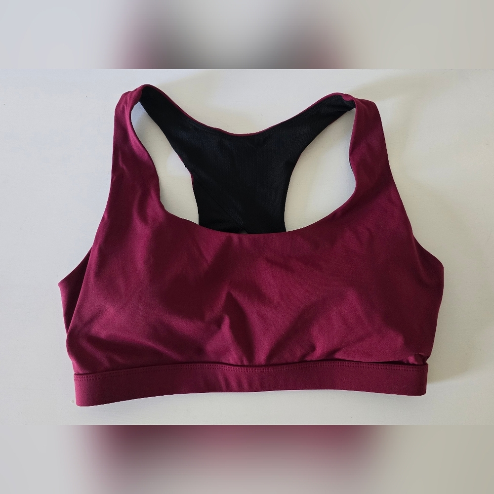 Burgundy Racerback Sports Bra Women’s Size Large Athletic Stretch